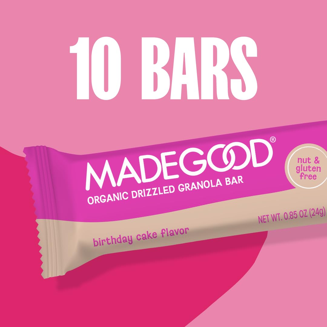 MadeGood Organic Chocolate Drizzled Birthday Cake Granola Bars (10 Count) 8.5 OZ