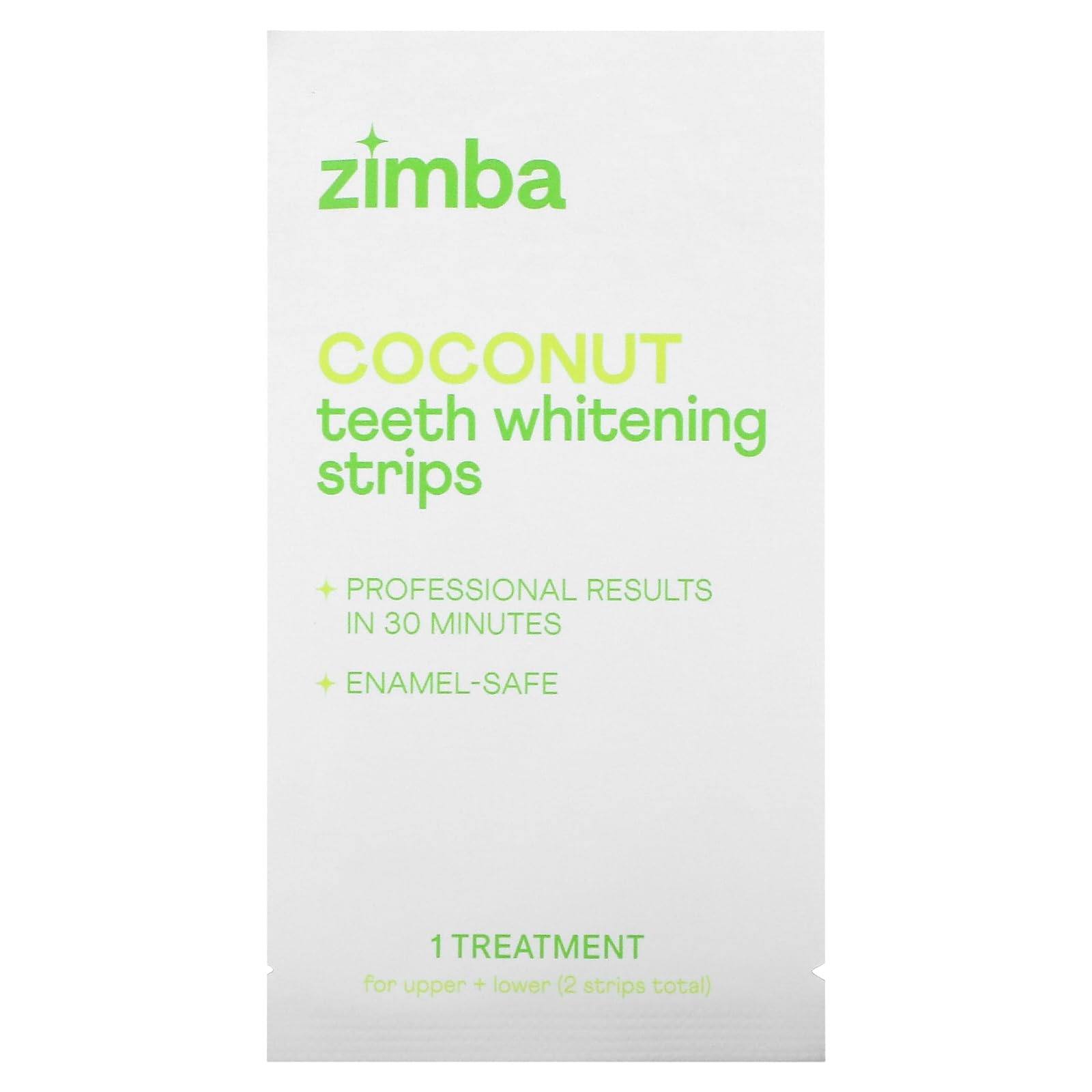 Zimba Coconut Flavored Teeth Whitening Strips, Vegan, Enamel Safe, 14 Day Treatment, 1 Count
