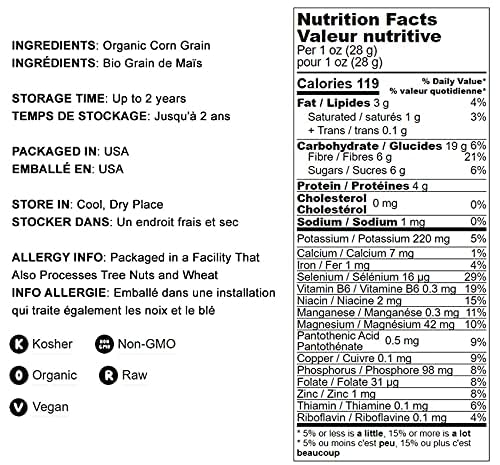 Organic Yellow Whole Corn, 25 Pounds - Non-GMO Maize, Cleaned and Dried Kernels, Vegan, Kosher, Bulk Cereal Grain, Good Source o