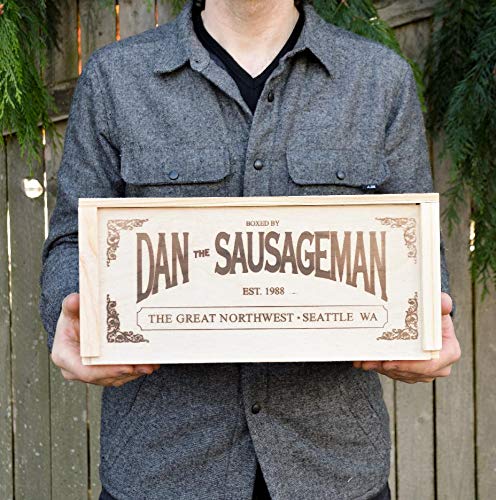 DAN THE SAUSAGEMAN Gourmet Gift Basket - Smoked Summer Sausage, Salmon, Wisconsin Cheese, Mustard - 8 Piece Set
