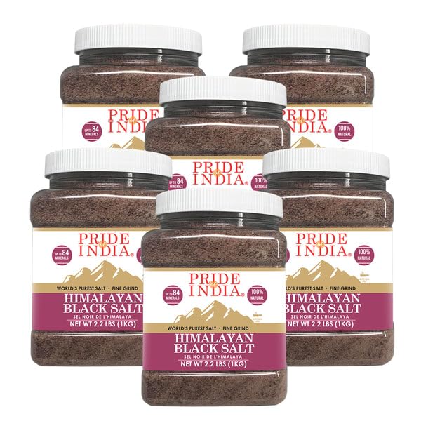 Pride Of India Himalayan Black Rock Salt, Fine Grind, 2.2 lb (Pack of 6), 84+ Minerals, Ideal for Cooking and Bathing