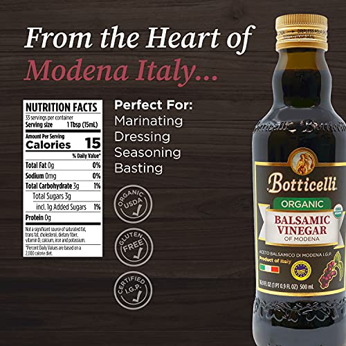 Organic Balsamic Vinegar Of Modena By Botticelli, 16.9Oz - Whole30 Approved - Igp