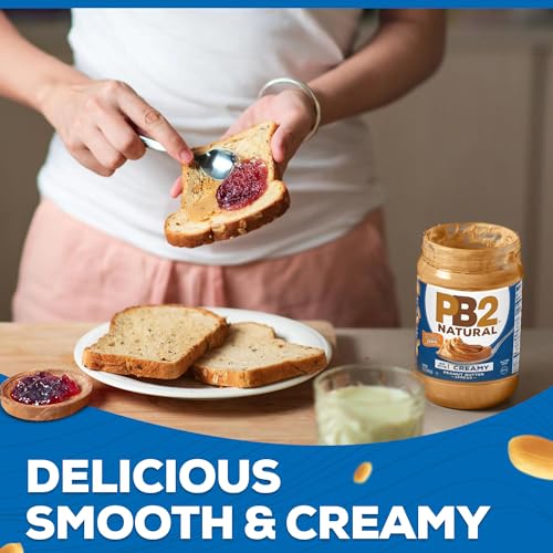 Pb2 Natural Creamy Peanut Butter | All Natural Peanut Butter Spread, No Stir, Healthy, Naturally Sweetened With Zero Added Sugar, Certified Gluten Free, Vegan (1-Pound Jar, Pack Of 2)