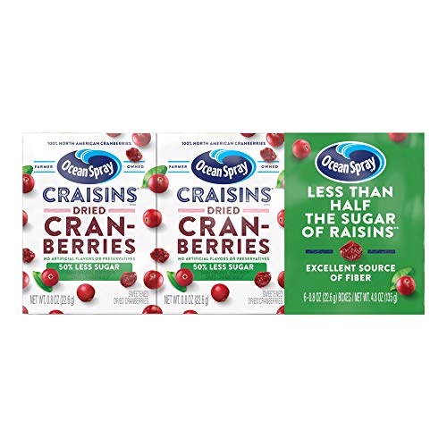 Ocean Spray Craisins, 50% Less Sugar Dried Cranberries, Dried Fruit, 0.8 Oz Pouches, 6 Count (Pack of 12)