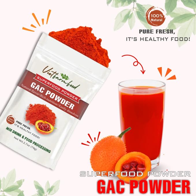 VIETFARMFOOD GAC Fruit Powder 2.47 Oz, Natural, Sugar-Free, Freeze-Dried for Smoothies, Drinks, Cooking, and Baking