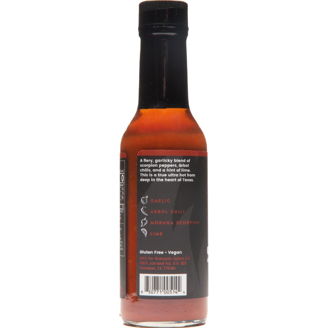Bravado Spice Garlic and Arbol Moruga Scorpion Hot Sauce, Gluten Free, Vegan, Low Carb, 5 Fl Oz Bottle