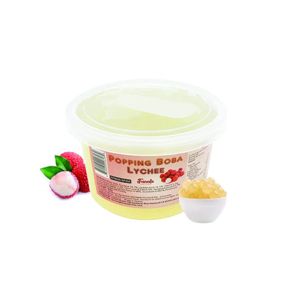 Fanale Lychee Popping Boba, 100% Fat Free, Vegan, Bursting Boba Pearls, Flavored Pearls for Bubble Tea, Shakes, Desserts & Smoot