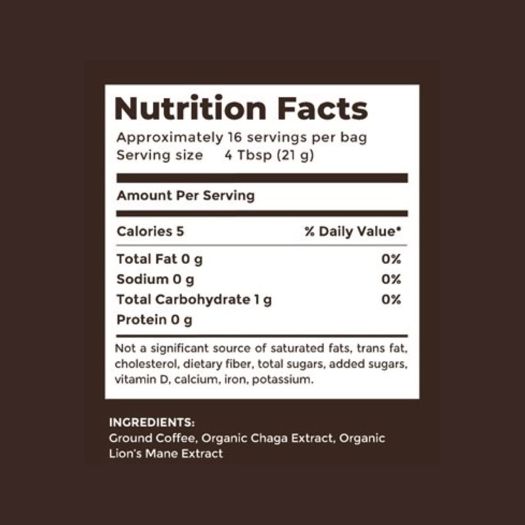 Mushroom Ground Coffee W/Ultra Concentrated 30:1 Organic Lion'S Mane & Chaga. Medium Roast - Focus Boosting Coffee (Focus & Crea