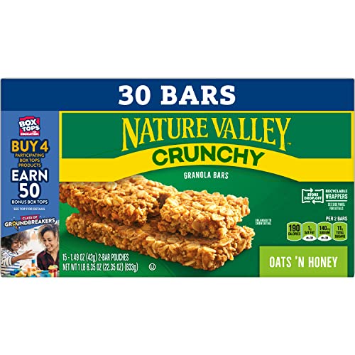 Nature Valley Crunchy Granola Bars, Oats 'N Honey, 30 Bars, 22.35 Oz (15 Pouches)