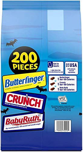 Butterfinger Bulk Halloween Candy Bag, Mini Butterfinger, Crunch & Baby Ruth, 72 Ounce, Individually Wrapped, 200 Count