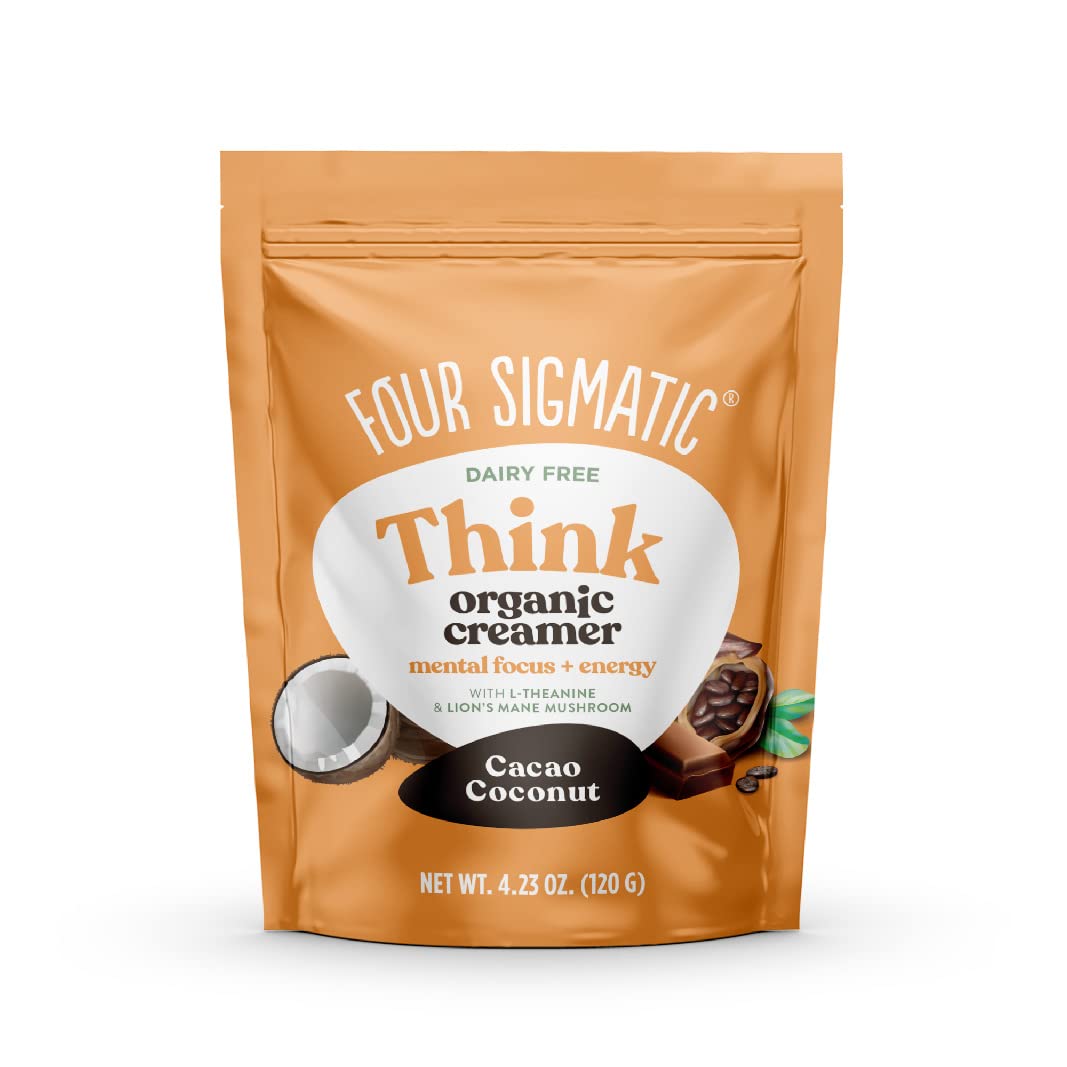 Think Cacao Coconut Coffee Creamer By Four Sigmatic | Chocolate Organic Coffee Creamer With Lions Mane And L-Theanine | Powdered