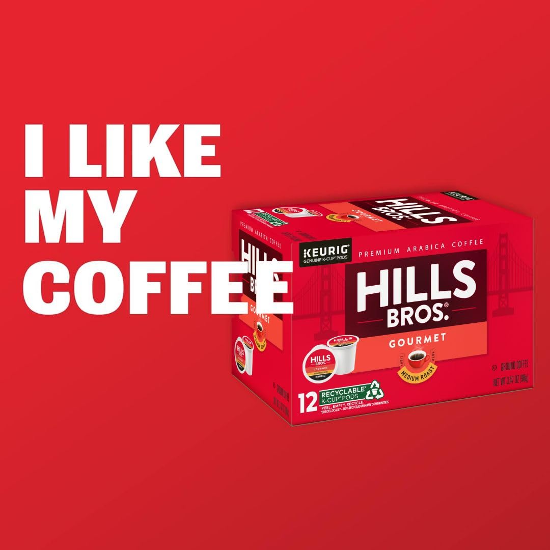 Hills Bros. Gourmet Blend Coffee, Single Serve Keurig K-Cup Pods, Medium Roast Coffee, 12-Count Box
