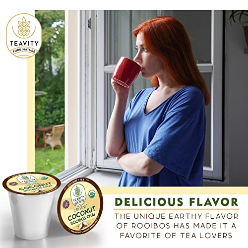 Coconut Rooibos Chai Tea Pods For Keurig - Organic Ginger Tea, Rooibos, Cinnamon, Cardamom, Coconut & Chai By Teavity (36 Tea Po
