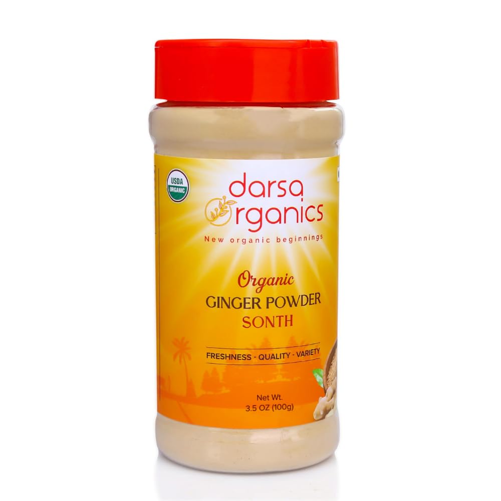 Darsa Organics Ginger Powder - 3.5 oz, Ground Ginger Root Powder from India Aromatic & Flavorful for Tea, Curries, Juices, Seaso