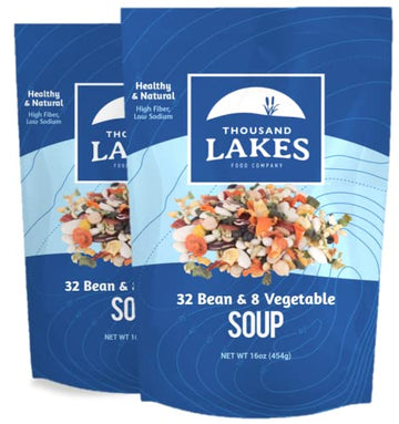 Thousand Lakes 32 Bean And 8 Vegetable Dry Soup Mix - 2-Pack 16 Ounces (2 Pounds Total) | Low Sodium | No Fat | High Fiber | 40+