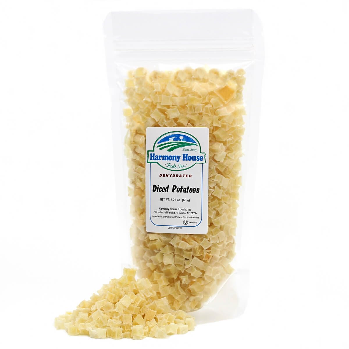 Harmony House Foods Dehydrated Diced Potatoes - Dried Potato Pieces, For Hash Browns, Stews, Soups, Home Fries, And More, 2.25 Ounces