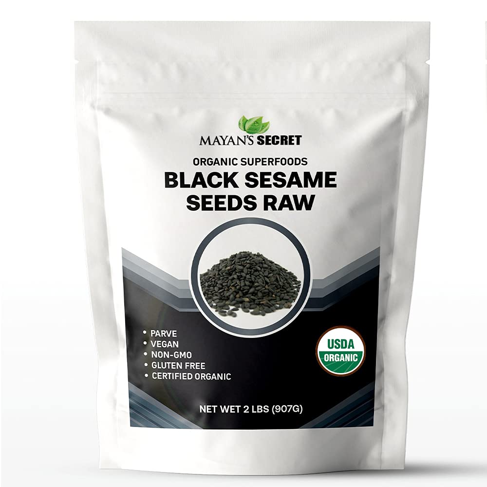 Mayans Secret Organic Black Sesame Seeds, Raw, USDA Certified, Vegan, Non-GMO, Gluten-Free, 2 lbs