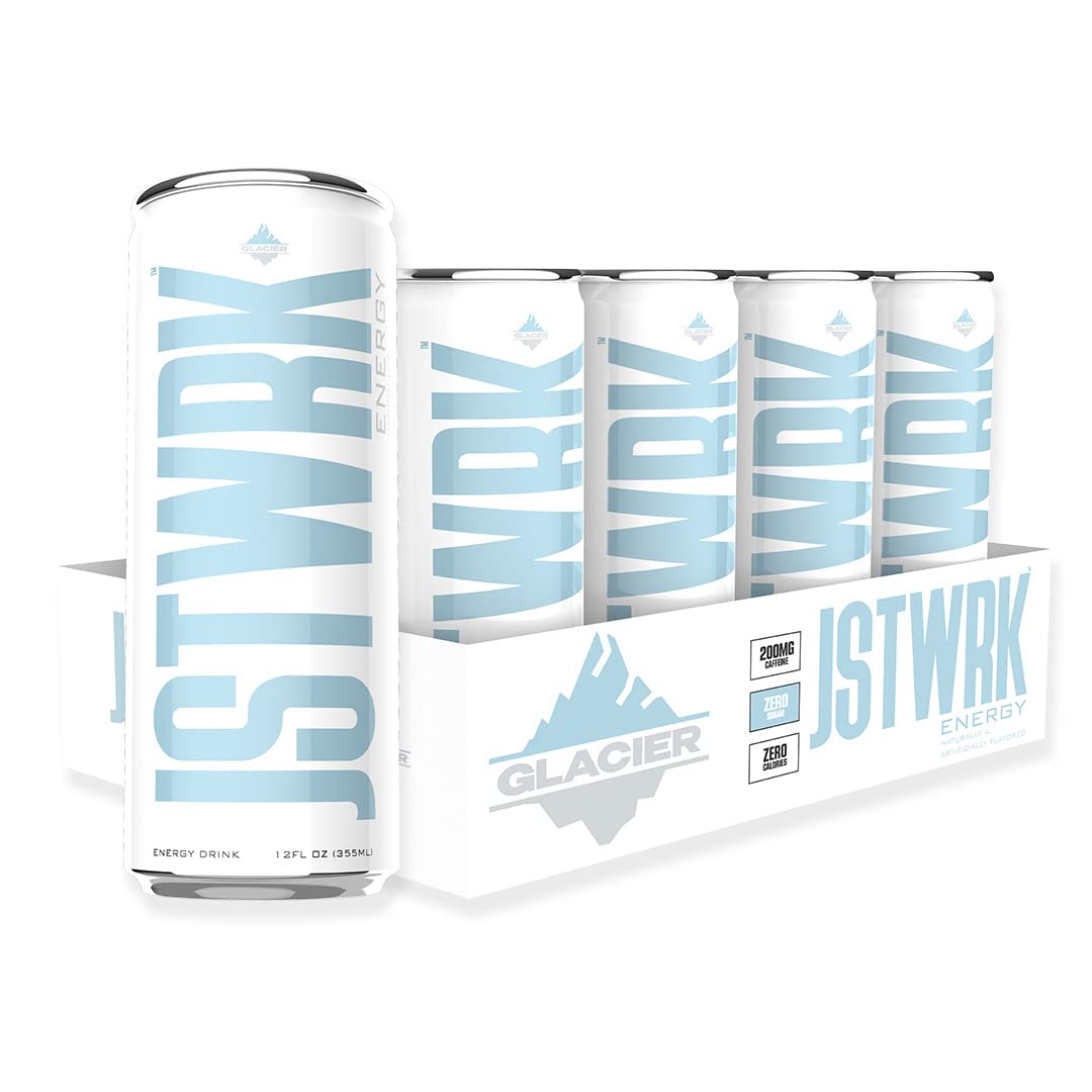Jst Wrk Energy Drink - 12-Pack, Sugar-Free, Zero Calories, No Sugar  S, 12 Fl Oz., 200 Milligrams Caffeine (Glacier)