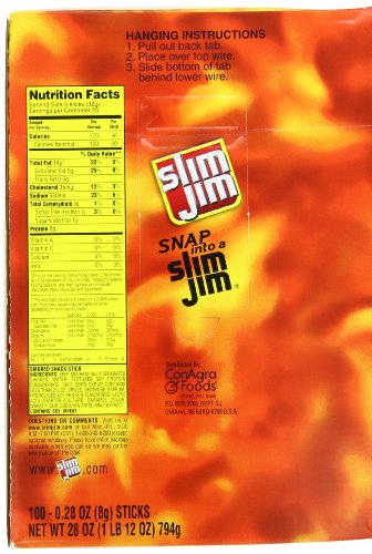 Slim Jim Smoked Snack Sticks, Original Flavor, 28-Oz Total, Pack of 100, Convenient Snack Option