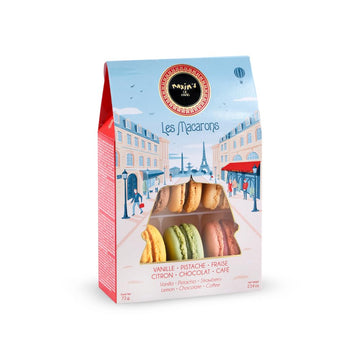 Maxims De Paris - Macaron Gift Box, Gift box, 6 French Macarons Cookies, Strawberry, Vanilla, Coffee, Pistachio, Lemon, Chocololate.
