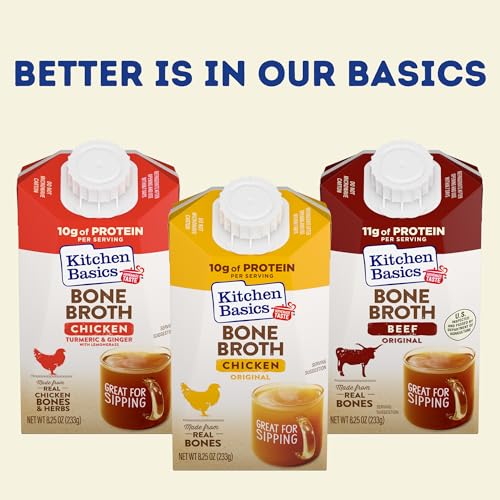 Kitchen Basics Turmeric & Ginger With Lemongrass Chicken Bone Broth, 8.25 Oz (Pack Of 12) | No Artificial Flavors, Gluten Free, Keto Friendly, Great For Sipping, Resealable Cap |