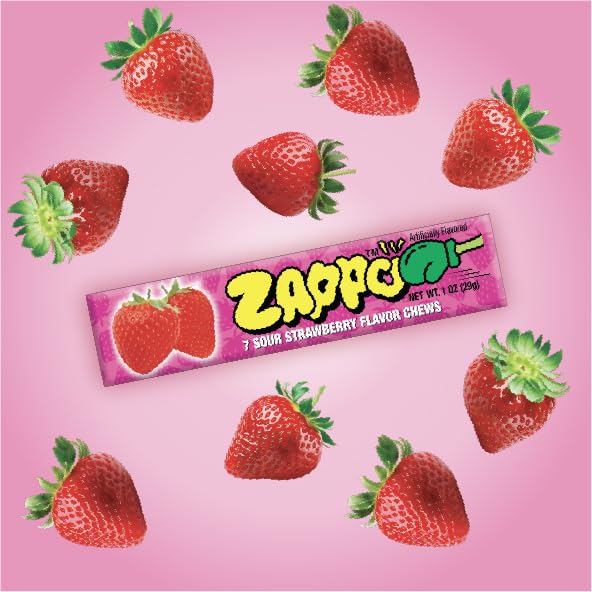 ZAPPO Sour Chews Mixed Pack, Gluten Free Candy, Individually Wrapped Taffy Sticks, 1 oz x 8 Sticks Total (2 Each: Watermelon, Bl