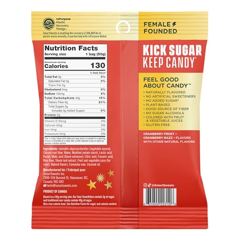 SmartSweets Sour Snowflakes Sour Candy: 1.8oz (Pack of 14)  Gummy Candy with Low Sugar  Low Calorie  No Artificial Sweeteners  Plant-Based  Gluten-Free  Healthy Snack for Kids & mature-themeds  Holiday Treat