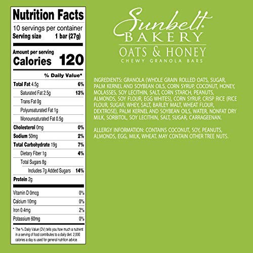 Sunbelt Bakery Oats & Honey Chewy Granola Bars, 50 Count (Pack of 5), Model 03107