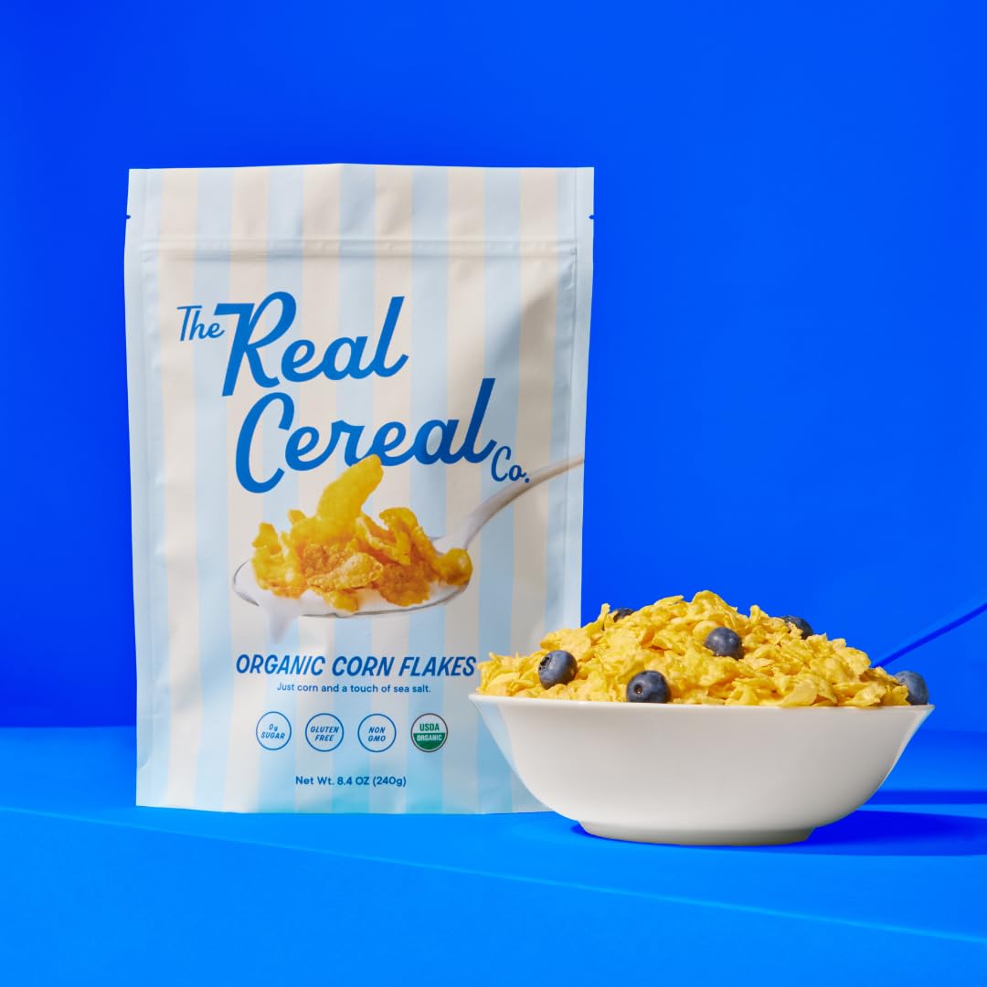 The Real Cereal Company, Organic Corn Flakes Cereal 3-Pack, Zero Sugar, Gluten-Free, Non-Gmo, Made In California