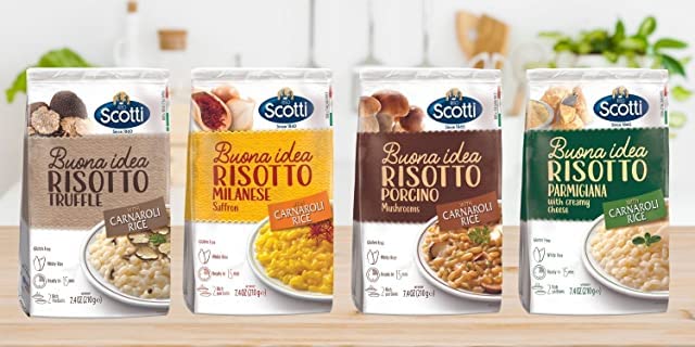 Riso Scotti 4 Pack, Italian Risotto, Carnaroli Rice, Ready Meals, Easy to Cook, Italian Seasoned Risotto, Easy Dinner Side Dish,