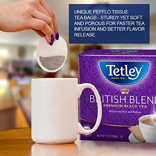 Tetley British Blend Premium Decaf Black Tea, Decaffeinated Tea, 40 Tea Bags (Pack Of 6), Rainforest Alliance Certified