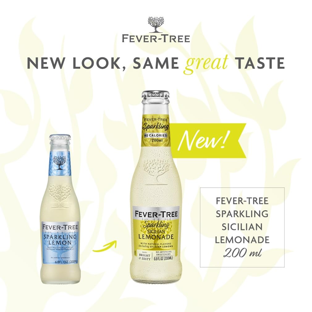 Fever Tree Sparkling Sicilian - Premium Quality Mixer - Refreshing Beverage For Cocktails & Mocktails. Naturally Sourced Ingredients, No Artificial Sweeteners Or Colors - 200 Ml Bottles - Pack Of 24