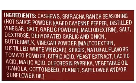 Generic Sriracha Ranch Cashews - Hot Spicy Seasoned Snack, 8oz Bag, Low Carb Keto Friendly, Whole Roasted Nuts