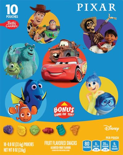 Betty Crocker Disney Pixar Fruit Flavored Gummy Snacks, 10 Count Pouches