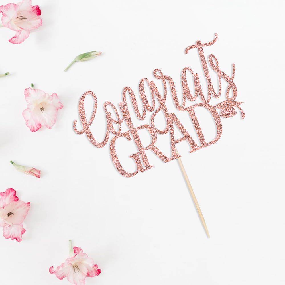 LVEUD Congrats Grad Cake Topper, Rose Gold Cardboard Graduation Decoration for 2025 Party