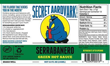 Secret Aardvark Serrabanero Hot Sauce, Non-GMO, Low Carb, 8 Fl Oz (Pack of 2)