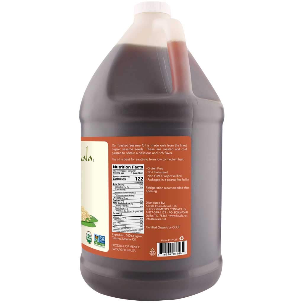 Kevala Organic Toasted Sesame Oil, Cold Pressed Cooking Oil, Vegan, Gluten Free, 128 Fl Oz (1 Gallon)