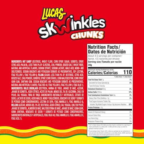 Lucas Skwinkles Sweet & Sour Candy Chunk Mango Flavored with Tamarind Filling, 1 Bag of 4.586oz, Perfect for Snacks, Parties