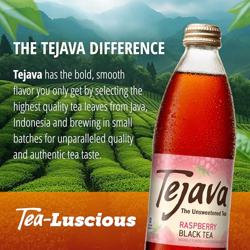 Tejava Raspberry Black Iced Tea  4 Pack  12oz Glass Bottles  Unsweetened  Non-GMO  Kosher  No Sugar or Sweeteners  No calories  No Preservatives  Brewed in Small Batches