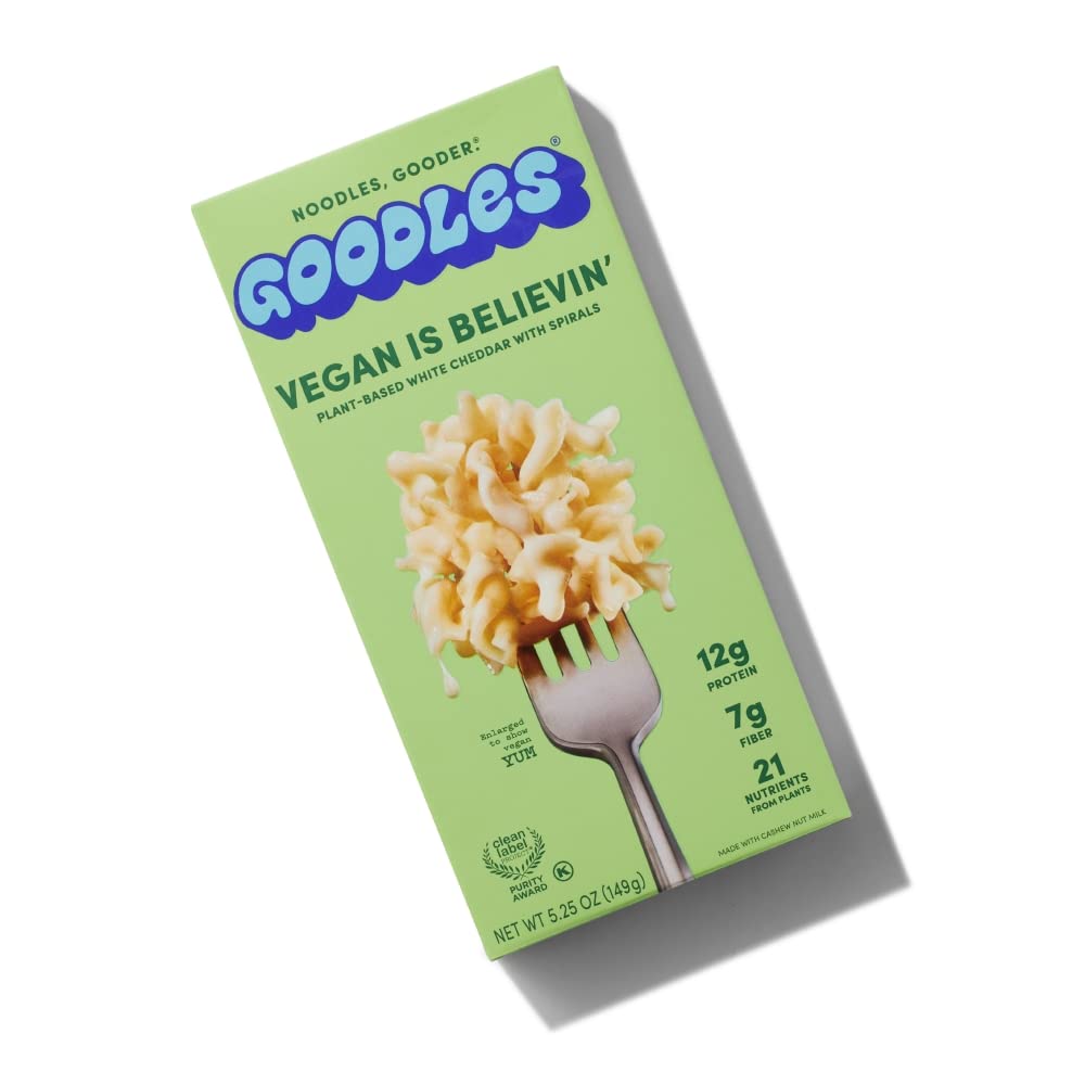 Goodles Vegan Is Believin Mac & Cheese 1-Pack, 5.25oz - 12g Protein, 7g Fiber with Prebiotics, 21 Nutrients - Kosher Certified |