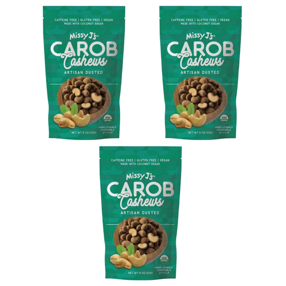 Missy Js Organic Carob Covered Cashews, Vegan, Gluten Free, 8 Oz, 3 Pack