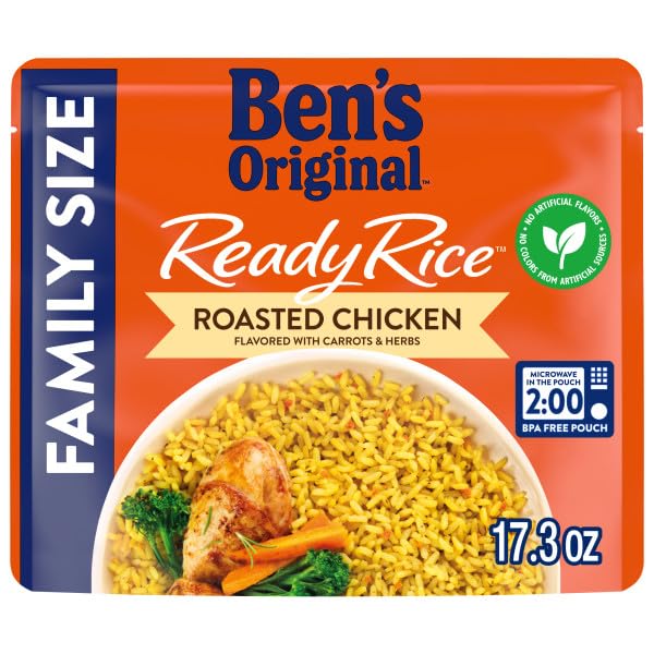 BENS ORIGINAL READY RICE Roasted Chicken Flavored Family Size Rice, Easy Dinner Side, 17.3 oz Pouch