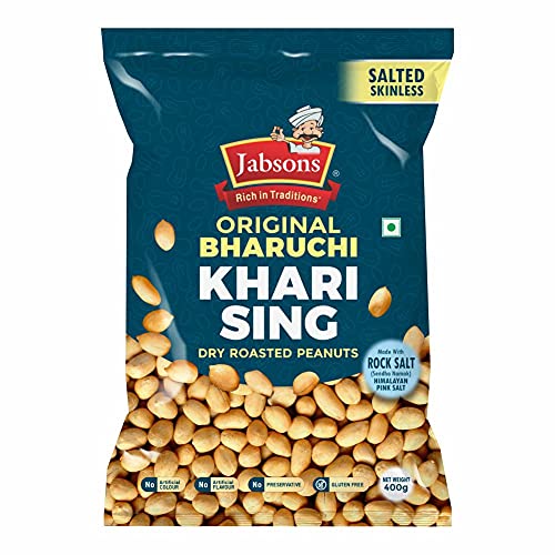Jabsons Roasted Peanut Khari Sing Skinless|400 G| Roasted| Non-Fried| Gluten Free|Healthy Ready To Eat Snacks|Jumbo Bharuchi Cla
