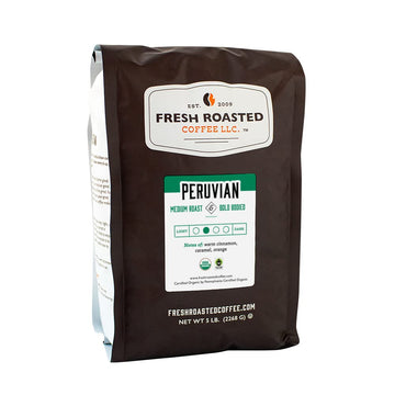 Fresh Roasted Coffee, Organic Peru, 5 Lb (80 Oz), Medium Roast, Fair Trade Kosher, Ground