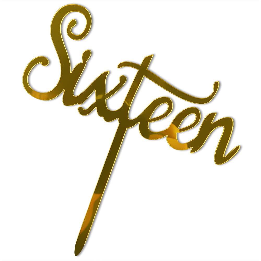 Qertesl Acrylic Sixteen Cake Topper,16Th Birthday Cake Toppers, 16Th Anniversary Party Decorations Supplies- Double Sided Gold G