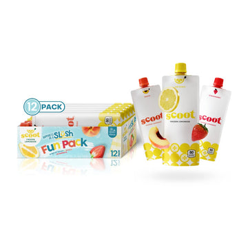 Scoot Frozen Lemonade Variety 12 Pack Featuring Original, Peach, And Strawberry Flavors. 12-3.25-Ounce Shelf-Stable Pouches, Rea