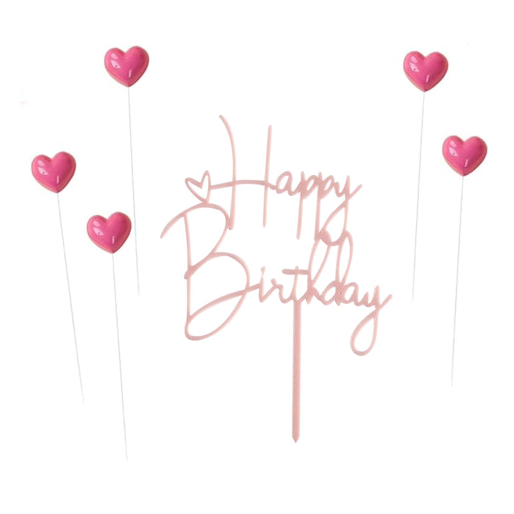 Happy Birthday Cake Topper Birthday Cake Decoration Party Cake Supplies (Love pink cake topper)