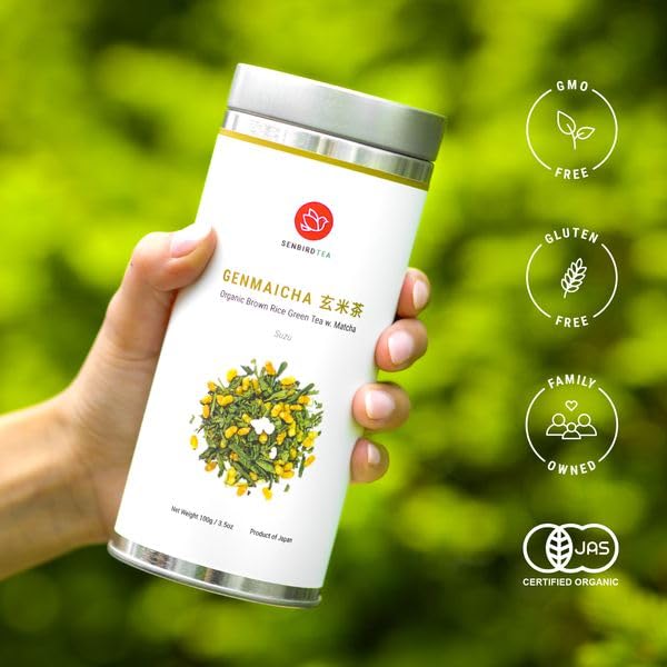 Senbird Organic Genmaicha With Matcha - Japanese Brown Rice Green Tea With Matcha - From Kyoto, Japan - Loose Leaf Tea In Airtig