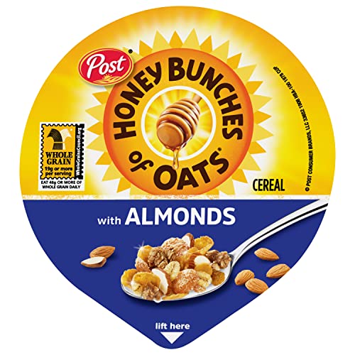 Honey Bunches of Oats with Almonds Breakfast Cereal, Honey Cereal with Granola Clusters and Sliced Almonds, Small Cereal Cup Siz