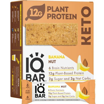 Iqbar Brain And Body Keto - Banana Nut Keto - 12-Count Energy Bars - Low Carb Protein - High Fiber And Low Sugar Meal Replacemen